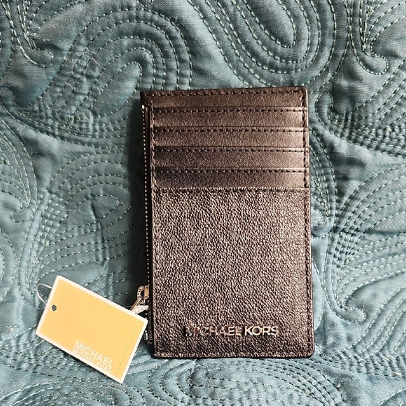 Michael Kors Black/Brown Card Holder Sleek Design NWT - Picture 3 of 8